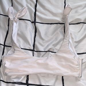 White Ribbed Bikini Top Bow Tie Shoulders